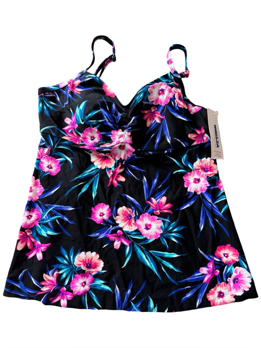 Krista Shape Solution Tankini Swim Top Floral Black Pink Size M NWT